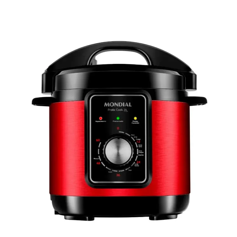 Panela de Pressão Elétrica 220v 60hz 3 Litros Pratic Cook Vermelho Mondial Pe-47-3l-ri