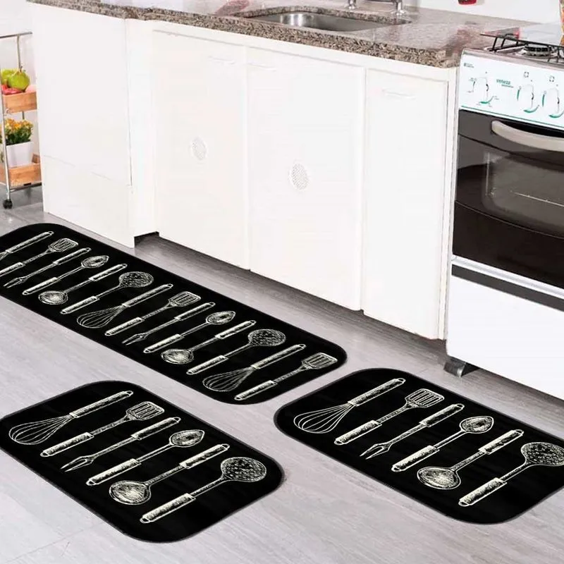 Kit Tapete De Cozinha Utensílios Branco