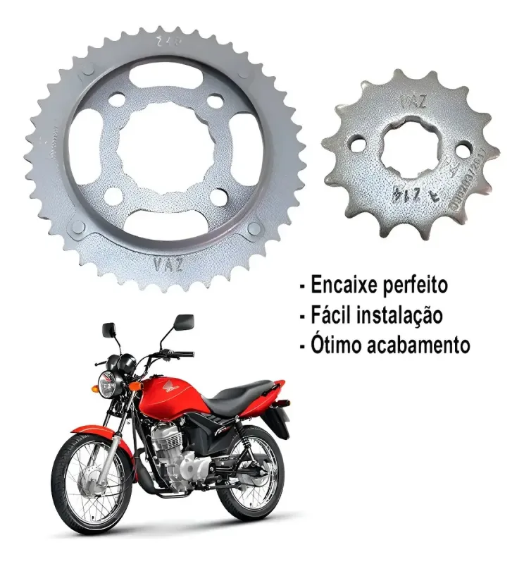 KIT COROA + PINHAO FAN 125 2009 43X14 ACO 1045 BRAVO RACING