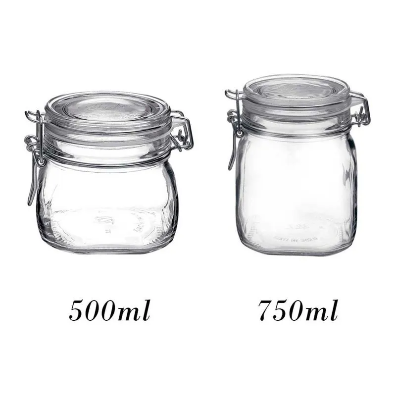 2 Potes de vidro hermético Fido Rocco Bormioli - 1 500ml + 1 750ml com tampa para armazenamento de mantimentos