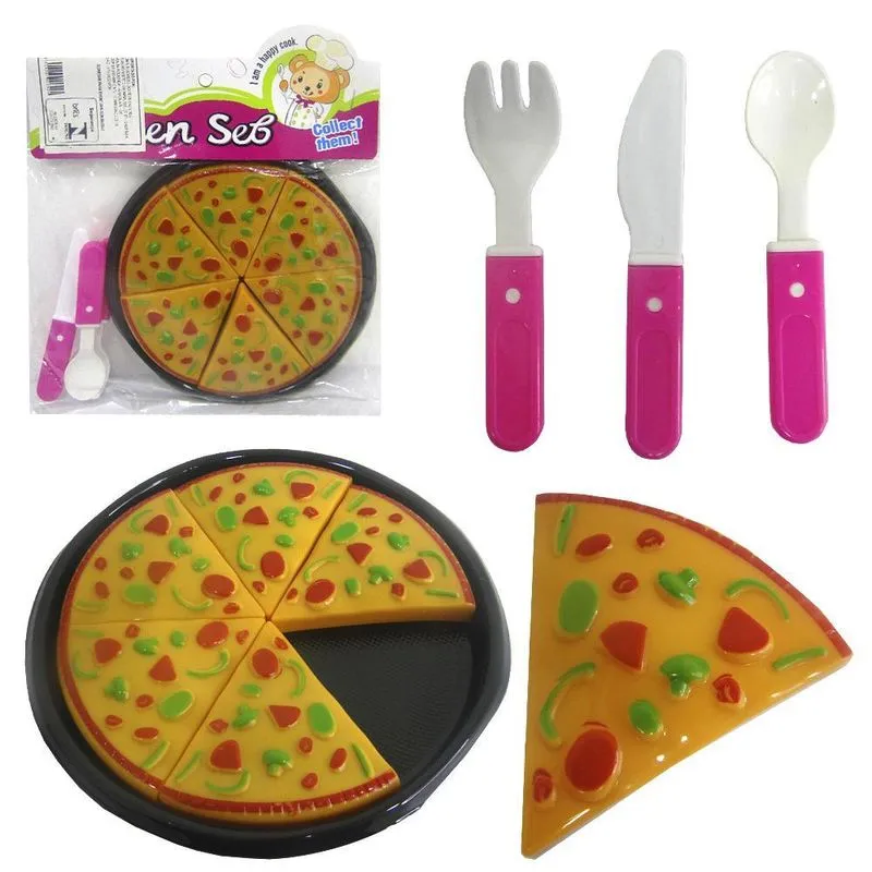 Kit Pizza Comidinha Brinquedo Faca Corta 10 Pcs
