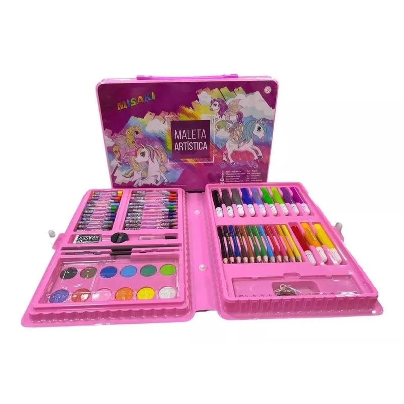 Maleta Estojo De Pintura Artística Infantil 68 Peças Rosa