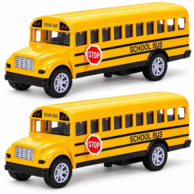 Kit 2 Miniatura Ônibus Escolar Americano Metal Ferro Fricção Abre Portas Menino