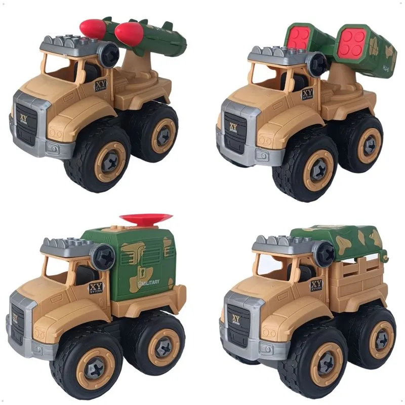 Kit 4 Caminhão Militar Brinquedo Infantil Montar Desmontar Super Resistente Didático