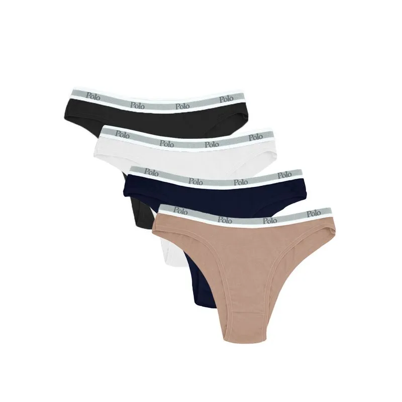 Kit Com 4 Calcinhas Tanga Biquini Sortidas Com Elástico - Polo Match G