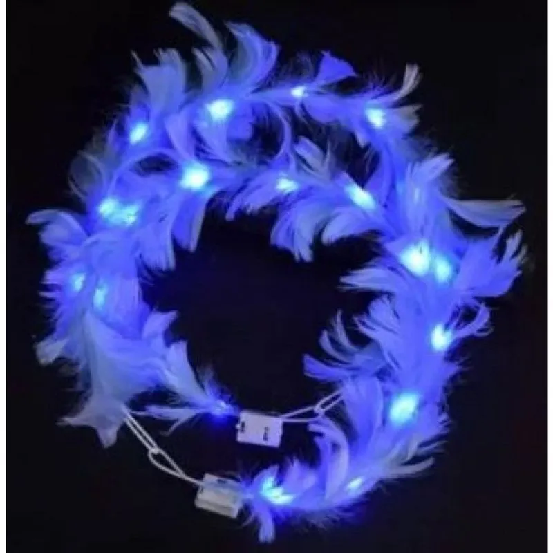 Tiara Anjo Com Penas e Led Azul