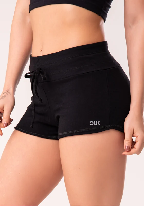 Short Moletom Preto Com Cadarço Dlk PRETO / M