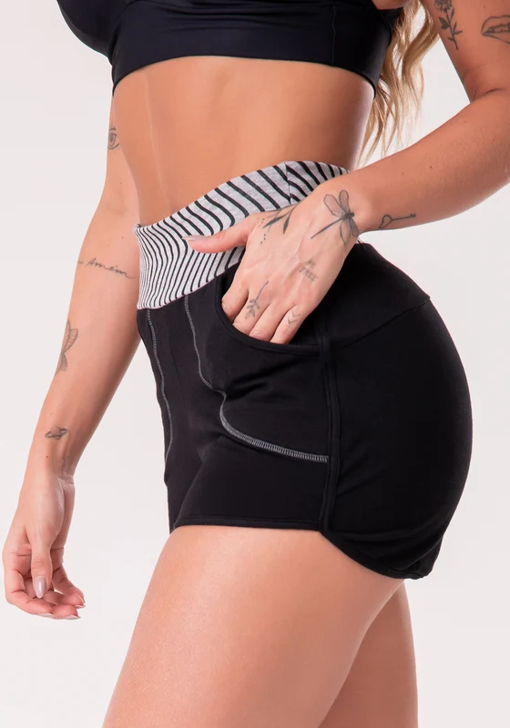 Short Moletom Preto Com Bolso Dlk PRETO / G