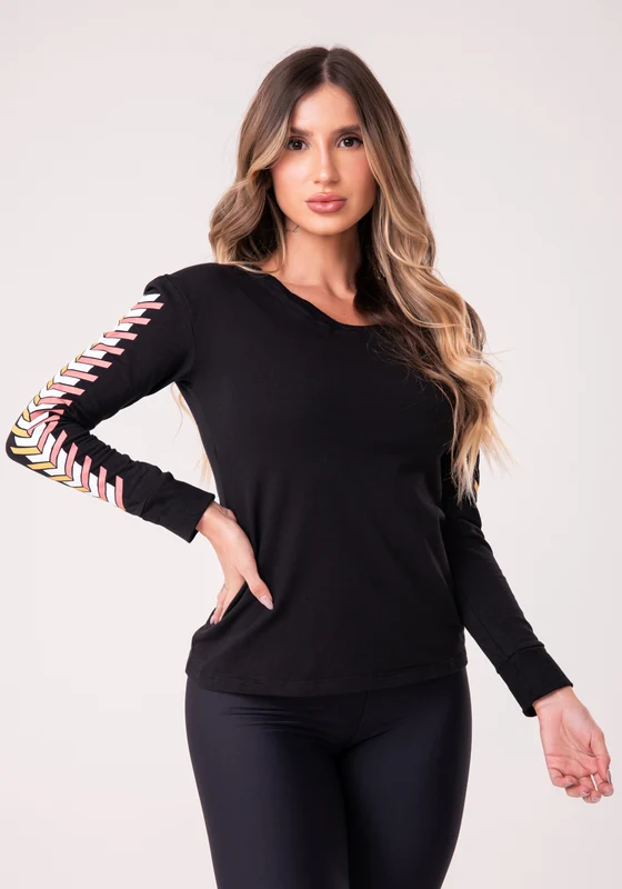 Blusa Moletom Preta Manga Com Silk Dlk PRETO / M