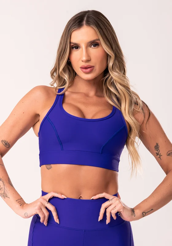 Top Fitness Feminino Azul Royal Com Recortes Básico Dlk AZUL / P