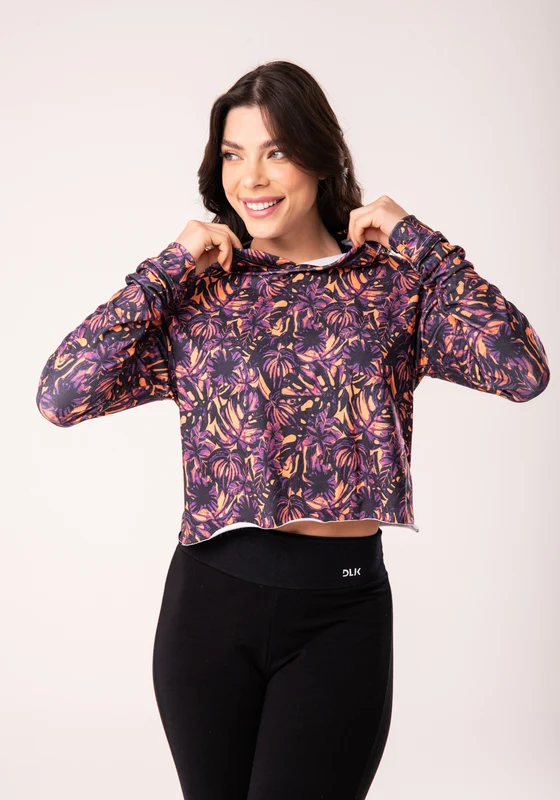 Casaco Moletom Estampado Folhagem Com Capuz Dlk COLORIDO / P