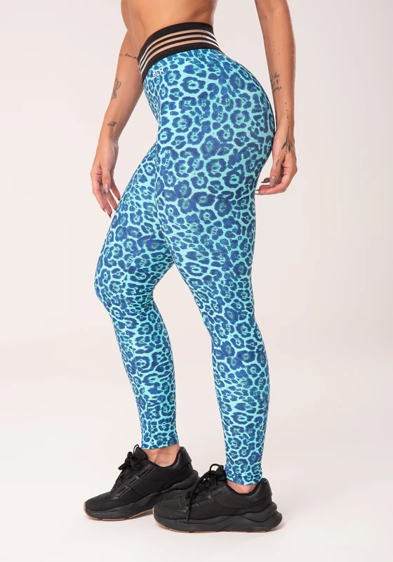 Calça Legging Wild Com Elástico Estampada Onça Azul Dlk ANIMAL PRINT / G