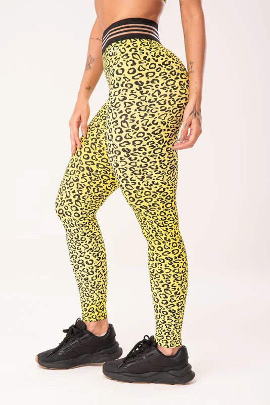 Calça Legging Wild Com Elástico Estampada Onça Amarela Dlk ANIMAL PRINT / G