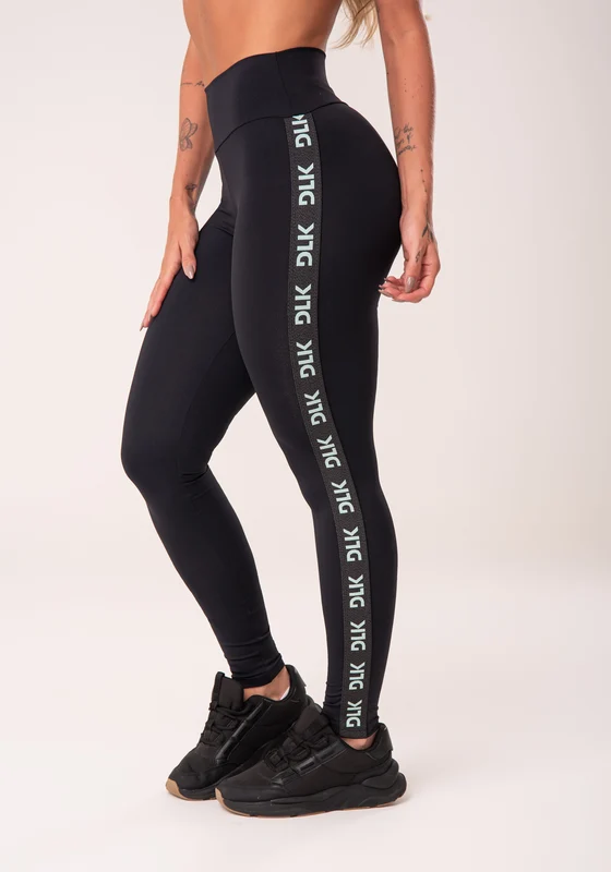 Calça Legging Energy Poliamida Preta Com Elástico Detalhe Azul Dlk AZUL / P