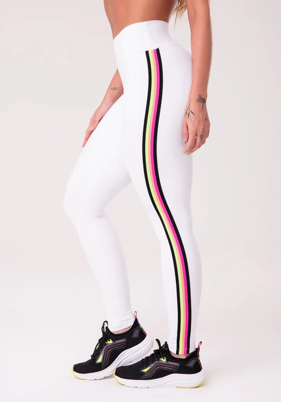 Calça Legging Energy Poliamida Branca Com Elástico Colorido Dlk BRANCO / G