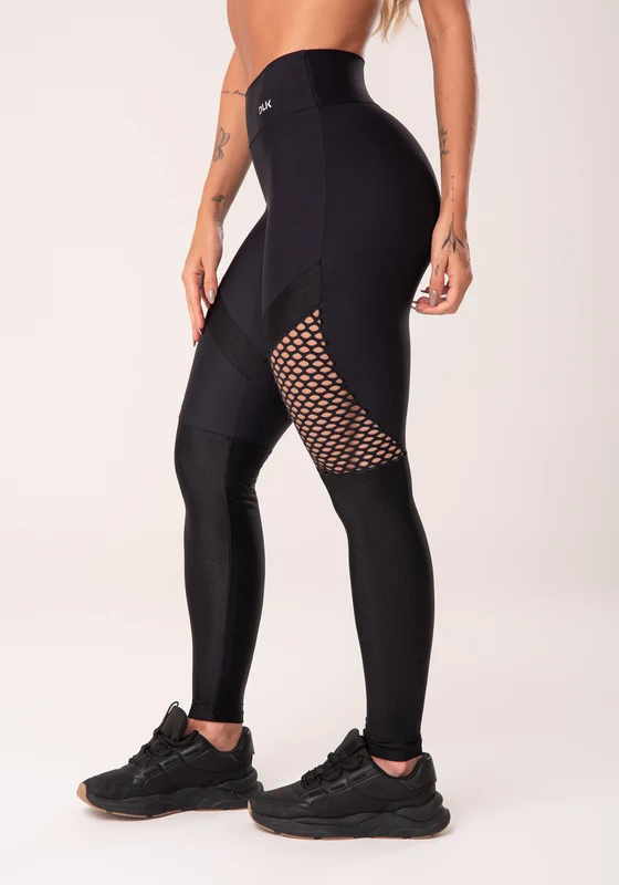 Calça Legging Energy Com Recortes Em Tela Preto Dlk PRETO / G
