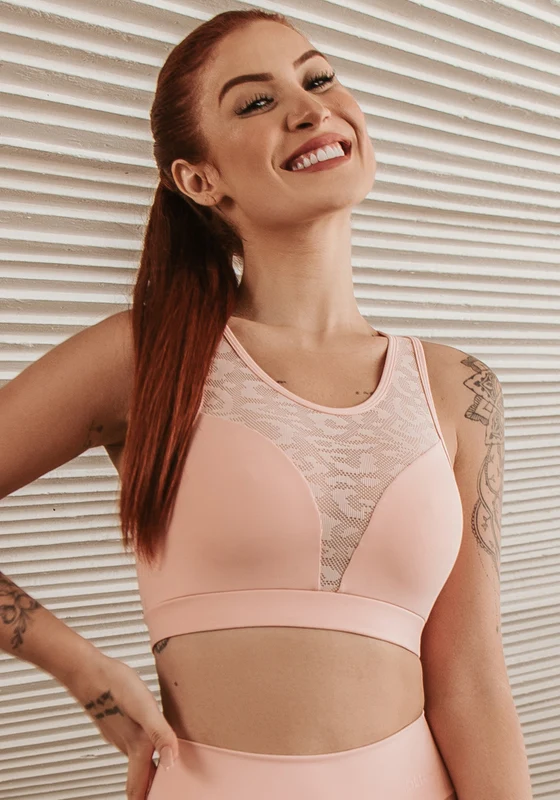 Top Fitness Energy Decote Em Tela Onça Rosa Bebê Dlk ROSA / P