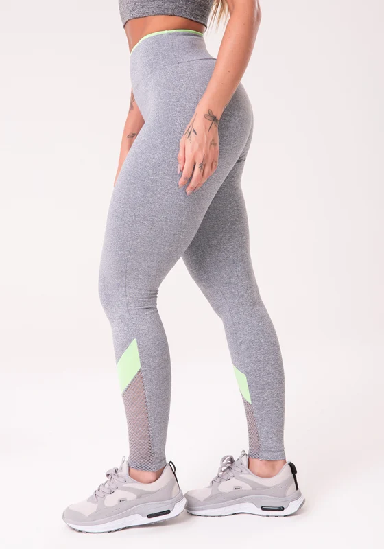 Calça Legging Energy Mescla Com Tela E Recorte Verde Dlk VERDE / M
