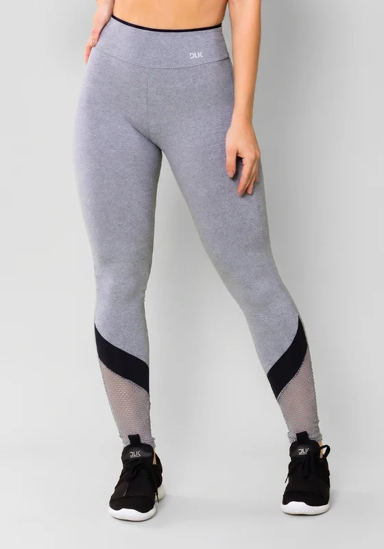Calça Legging Energy Mescla Com Tela E Recorte Preto Dlk PRETO / M