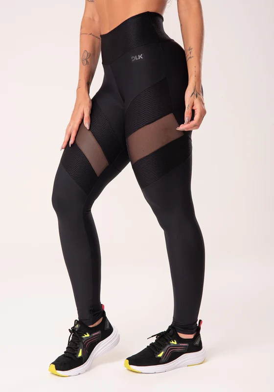 Calça Legging Energy Poliamida Com Tule Preta Dlk PRETO / M