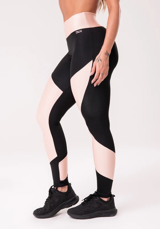 Calça Legging Energy Texturizada Com Recortes Rosa Bebê Dlk PRETO / G