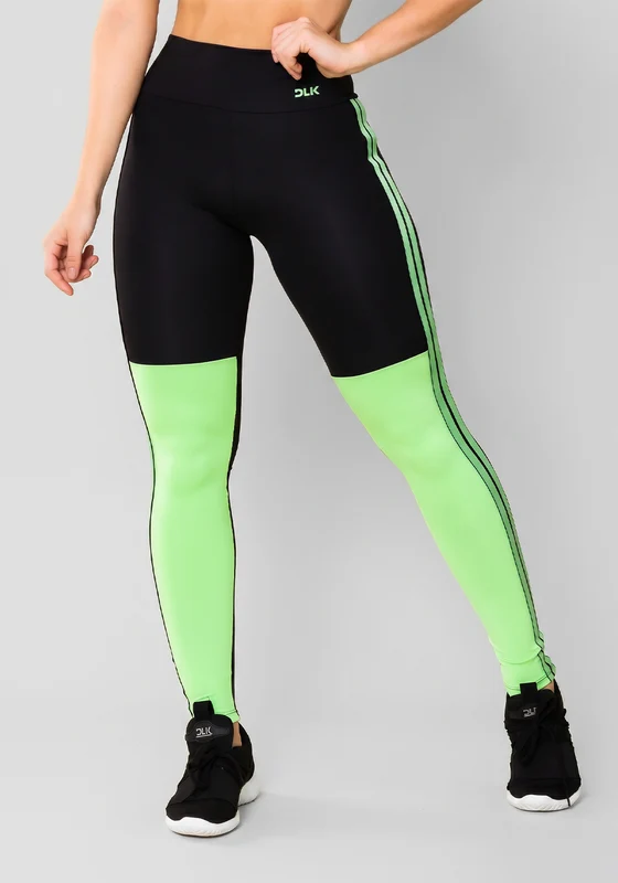 Calça Legging Energy Preta Com Recorte E Elástico Verde Dlk VERDE / P