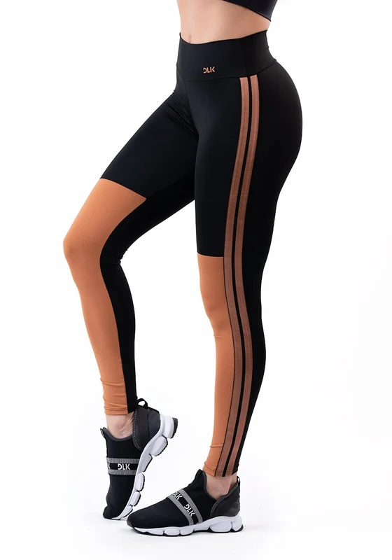 Calça Legging Energy Preta Com Recorte E Elástico Amêndoa Dlk MARROM / P