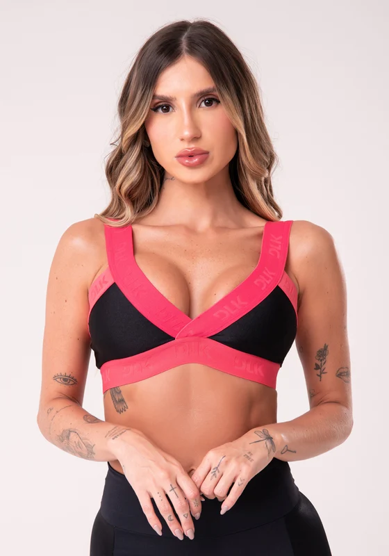 Top Fitness Energy Preto Com Elástico Transpassado Rosa Dlk ROSA / M