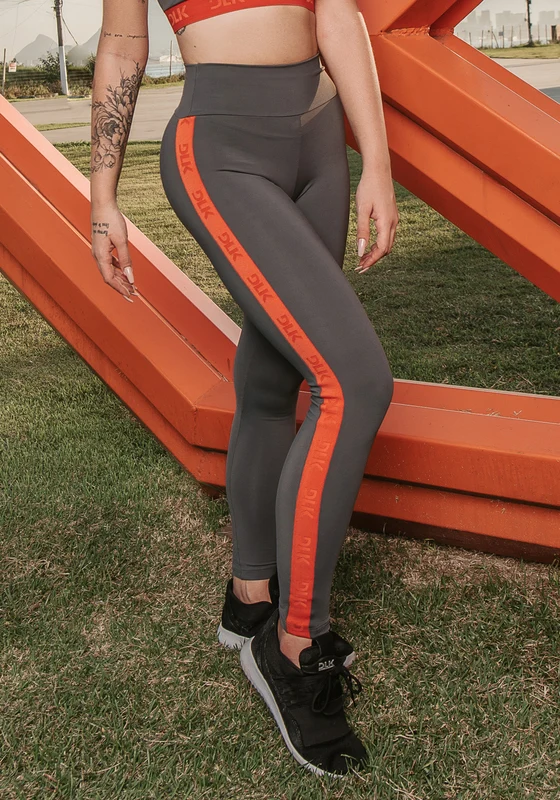Calça Legging Energy Poliamida Grafite Com Elástico Laranja Dlk CINZA / GG