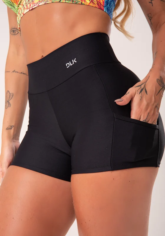 Short Preto Com Recortes E Bolsos Básico Dlk PRETO / P