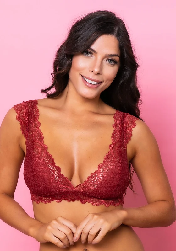 Sutiã Modelo Triângulo Sem Bojo Intimate Com Decote V Rendado Telha Dlk VERMELHO / M