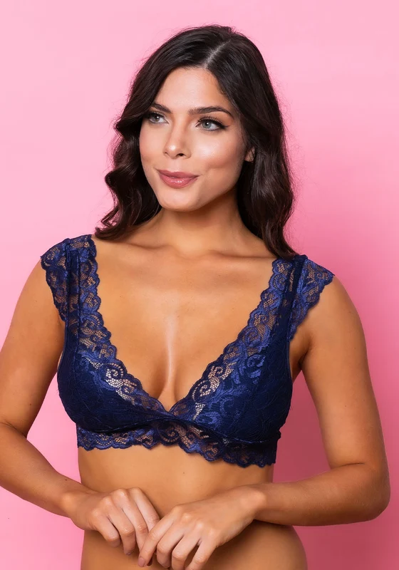 Sutiã Modelo Triângulo Sem Bojo Intimate Com Decote V Rendado Azul Marinho Dlk AZUL MARINHO / G