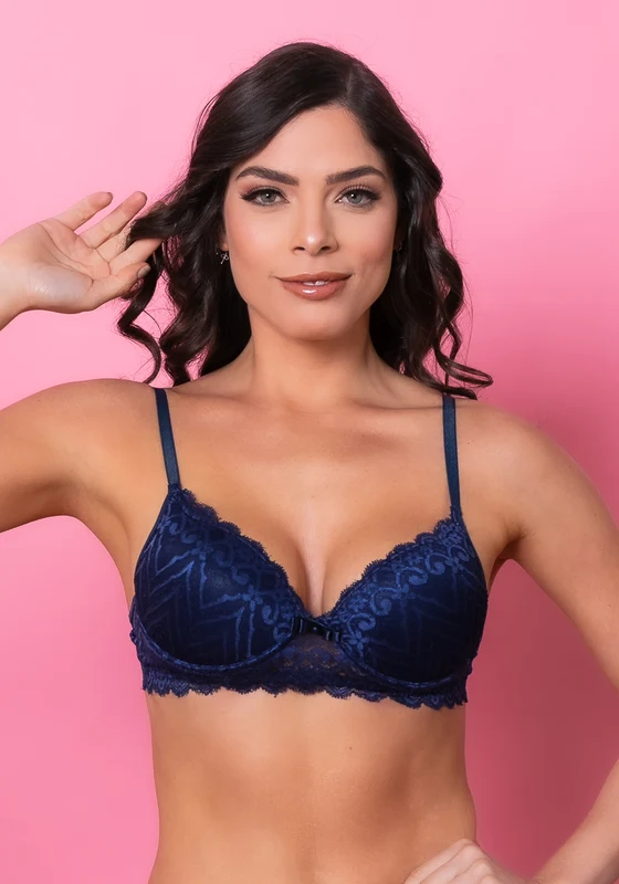 Sutiã Meia Taça Com Bojo Intimate Rendado Azul Marinho Dlk AZUL MARINHO / M