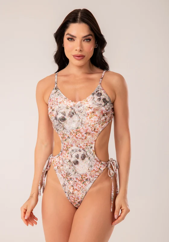 Maiô Sem Bojo Engana Mamãe Beach Caveira Com Floral Dlk COLORIDO / P