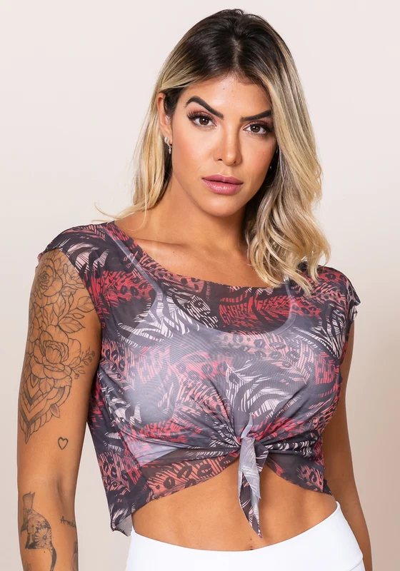 Cropped Printed Com Amarração Frontal Folhagem Colorida Dlk ANIMAL PRINT / M