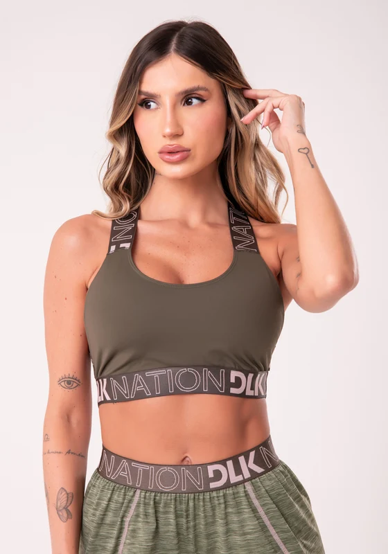 Top Sem Bojo Nation Com Elástico Cruzado Nas Costas Verde Militar Dlk VERDE / P