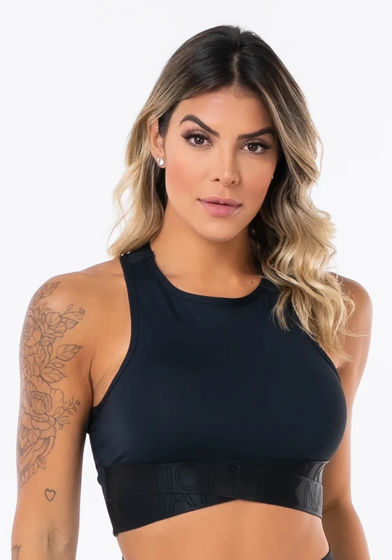 Cropped Sem Bojo Modelo Nadador Nation Com Elástico Cruzado Preto Dlk PRETO / GG