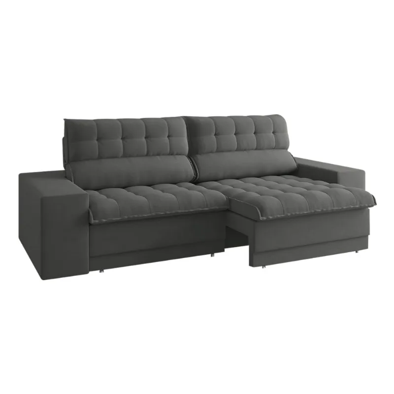 Sofá Carmel Veludo Suede Grafite Retrátil e Reclinável 2,50m
