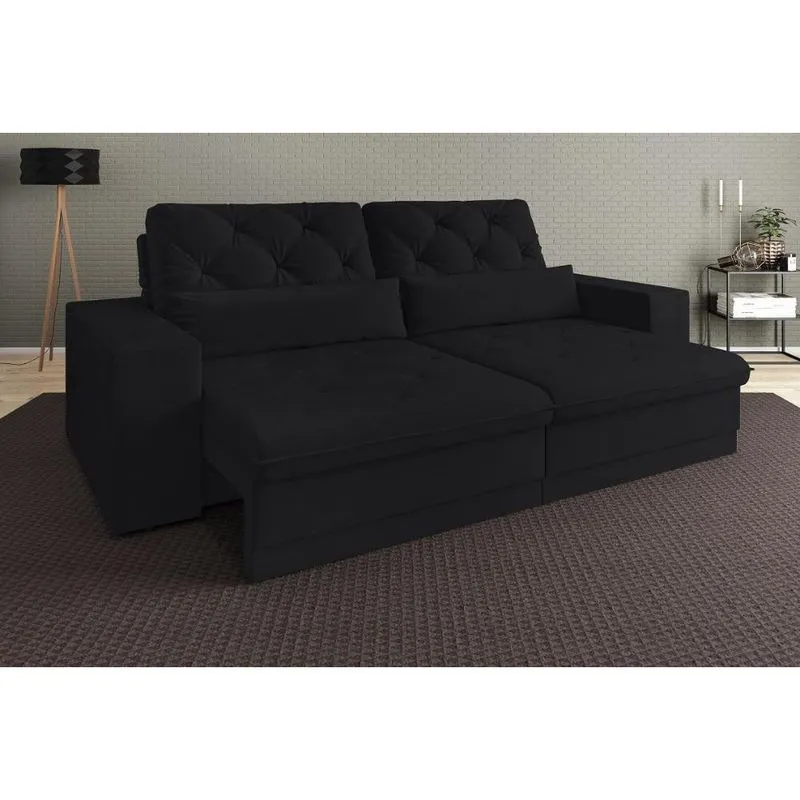 Sofá 5 Lugares Net Royale Assento Retrátil e Reclinável Preto 2,50m (l)