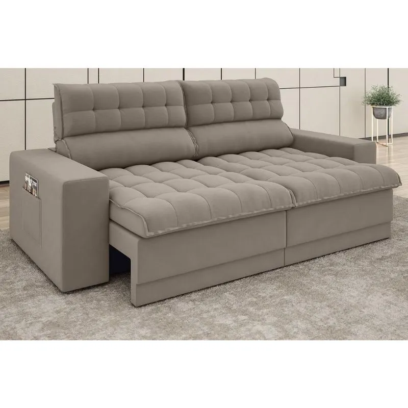 Sofá Omega 2,30m Assento Retrátil e Reclinável Velosuede Bege - netsofas