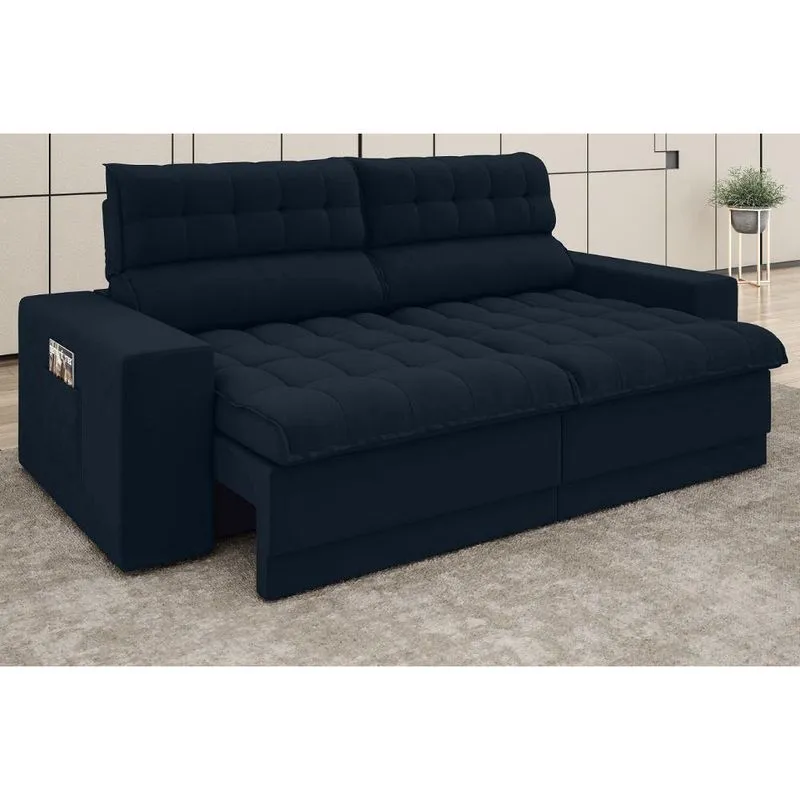 Sofá Omega 2,30m Assento Retrátil e Reclinável Velosuede Petróleo - netsofas