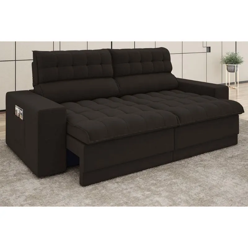 Sofá Omega 2,30m Assento Retrátil e Reclinável Velosuede Chocolate - netsofas