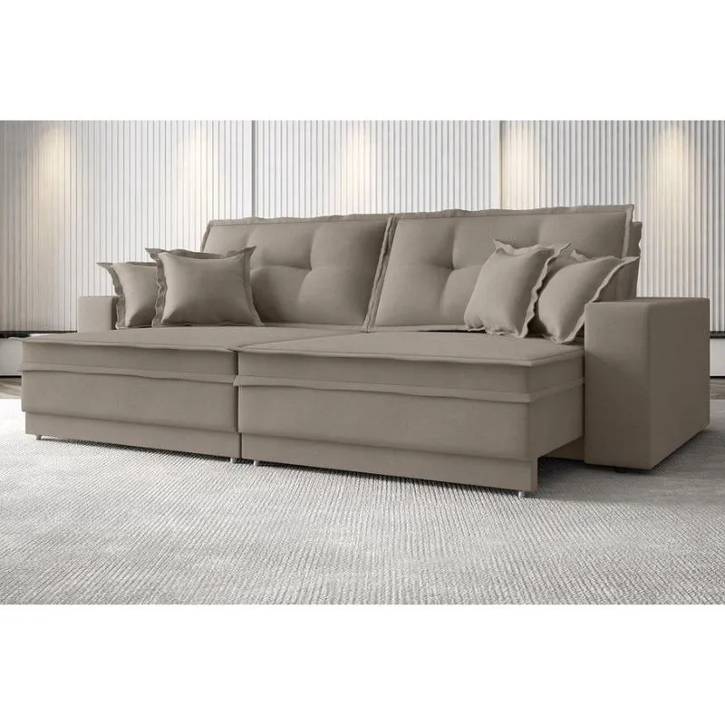 Sofá Palermo 2,00m Retrátil e Reclinável Velosuede Bege - netsofas