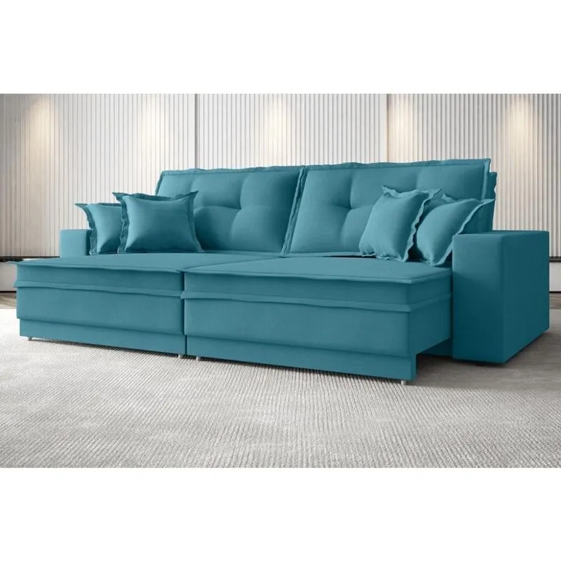 Sofá Palermo 2,00m Retrátil e Reclinável Velosuede Turquesa - netsofas