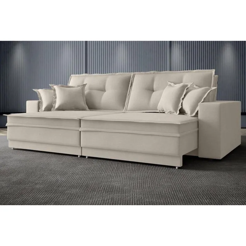 Sofá Palermo 2,20m Retrátil e Reclinável Velosuede Areia - netsofas