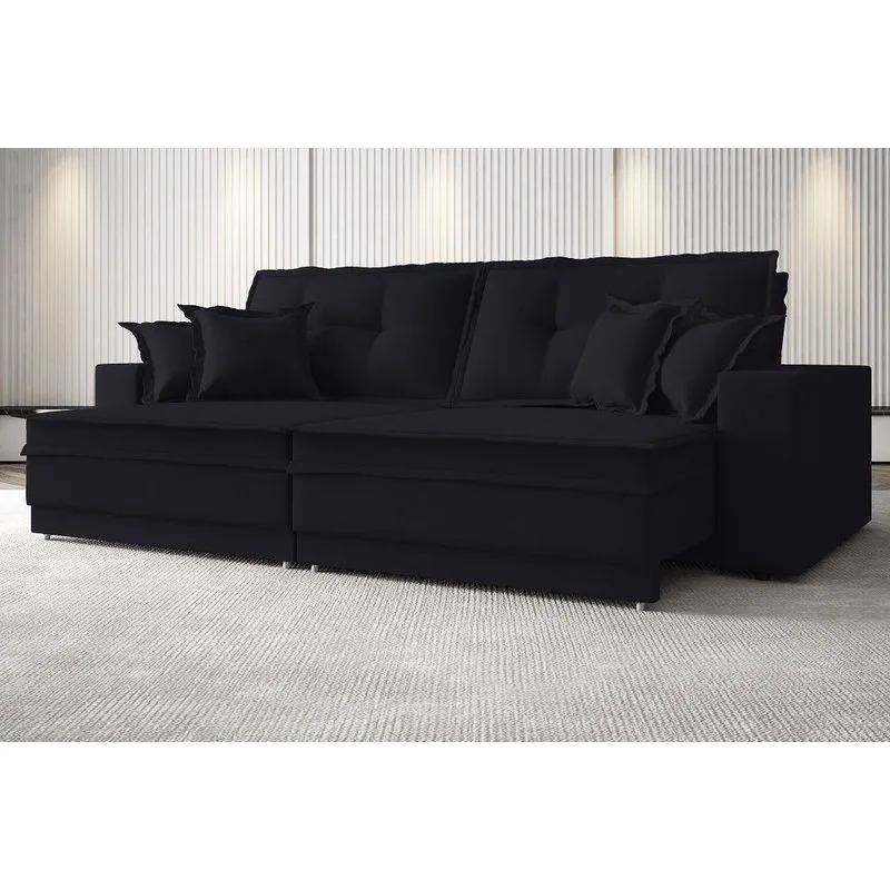 Sofá Palermo 2,20m Retrátil e Reclinável Velosuede Preto - NETSOFAS