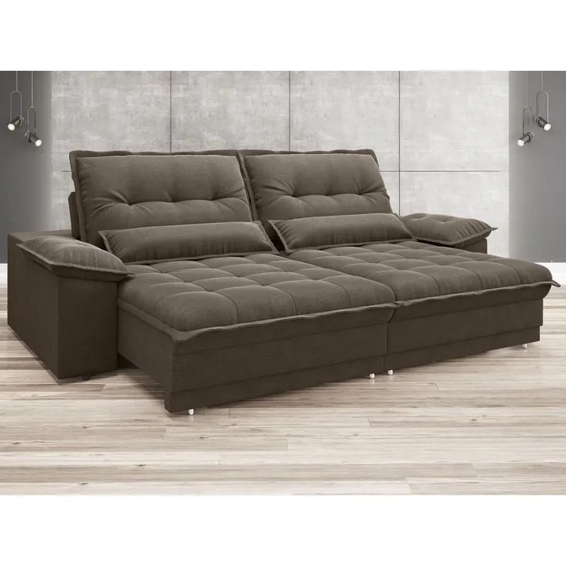 Sofá Bergamo 2,30m Assento Retrátil e Reclinável Velosuede Marrom - netsofas