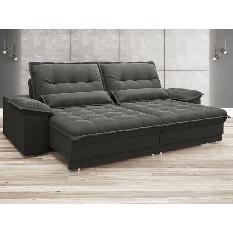 Sofá Bergamo 2,30m Assento Retrátil e Reclinável Velosuede Cinza - netsofas