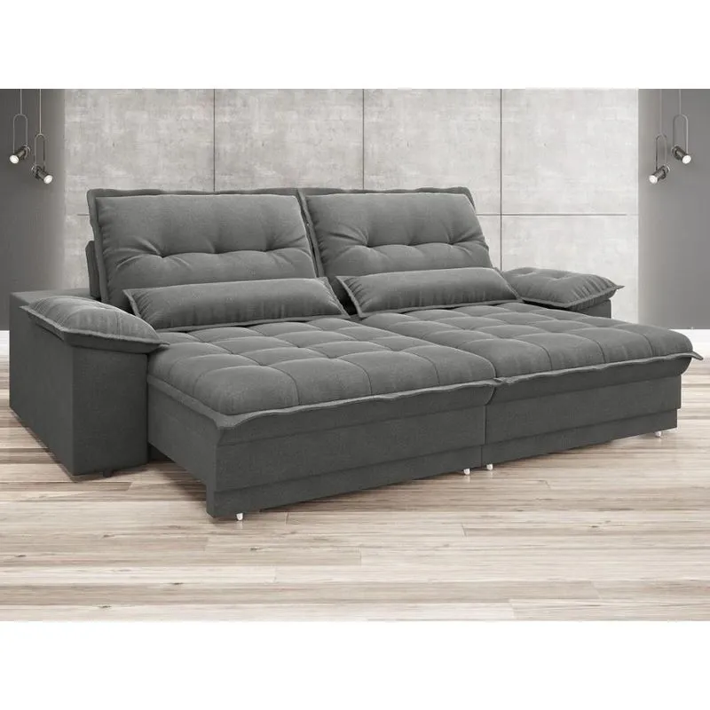 Sofá Bergamo 2,30m Assento Retrátil e Reclinável Velosuede Grafite - netsofas
