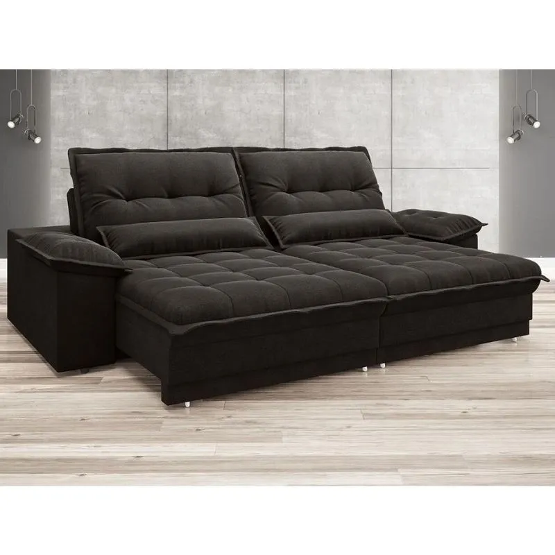 Sofá Bergamo 2,30m Assento Retrátil e Reclinável Velosuede Chocolate - netsofas